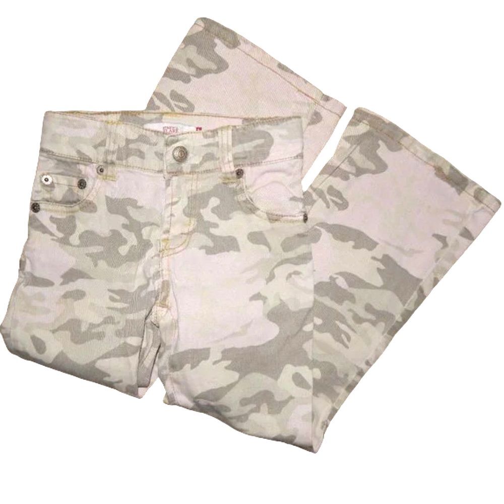 Vintage Levi's 517 Girls Size 6 Slim Stretch Flare Jeans Light Pink Camo Denim
